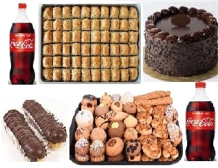 Büyük Kutlama Paketi 4 Çeşit Tatlı ve 2 Adet 1 Litre Kola Bir Arada